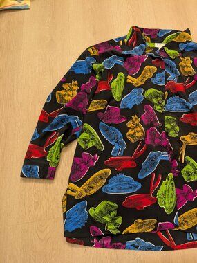 VTG Jordan Woman 16W Casual Button Down Hats AOP Print Long Tunic 3/4 sleeve